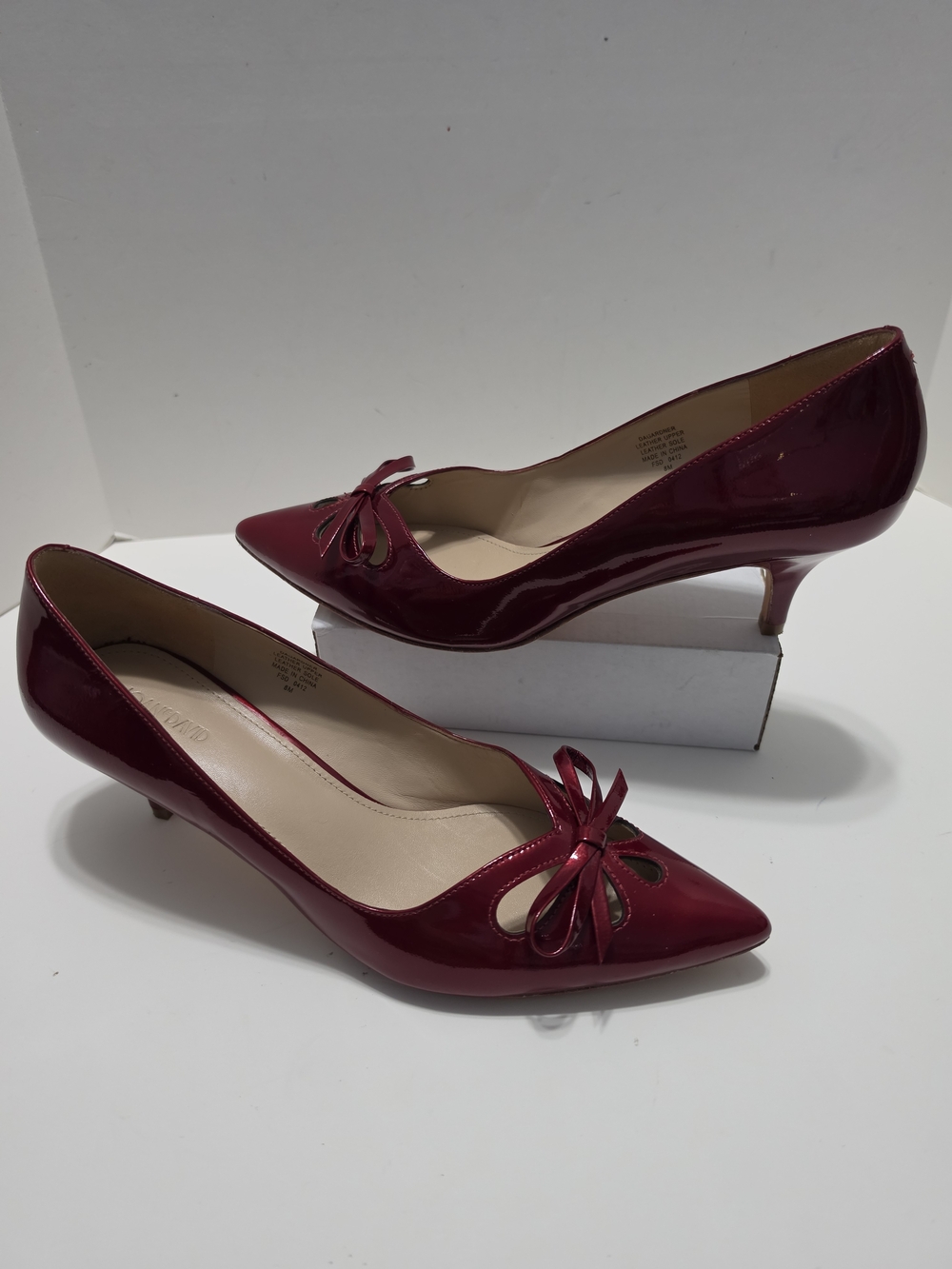 Joann & David Gardner Patent Leather Pointed-Toe Kitten Heel Pumps in Deep Red 8